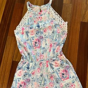 Lilly Pulitzer Lala Romper Crew Blue Tint Sailboats White Lace M. Worn once!